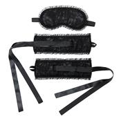 Rimba Bondage Play Bondage Satin Look Handcuffs with Mask Black