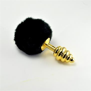 Gold Spiral Plug+Pompon-Black