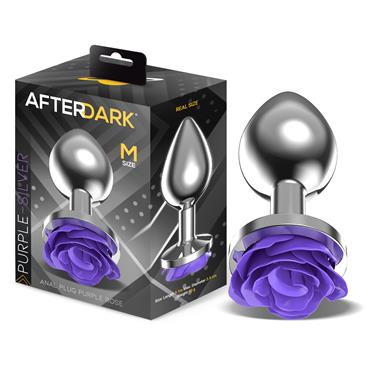 Silver Anal Plug with Purple Rose M