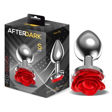 Silver Anal Plug with Red Rose S