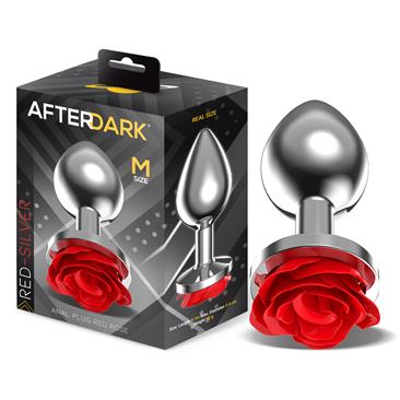 Silver Anal Plug with Red Rose M