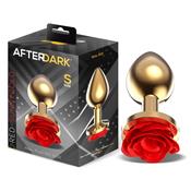 Golden Metal Anal Plug with Red Rose Base - Size S