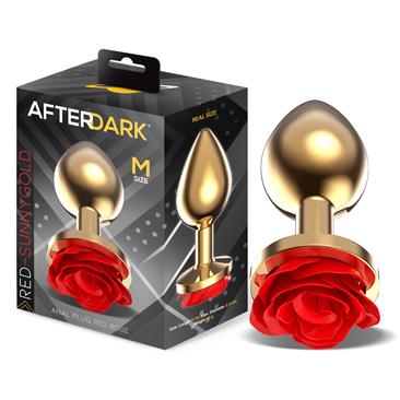 Gold Anal Plug with Red Rose M