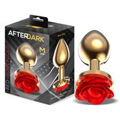 Golden Metal Anal Plug with Red Rose Base - Size M